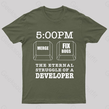 Developer Struggles Meme Sticker Nerd T-Shirt Army Green / S