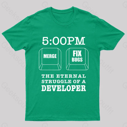 Developer Struggles Meme Sticker Nerd T-Shirt Green / S