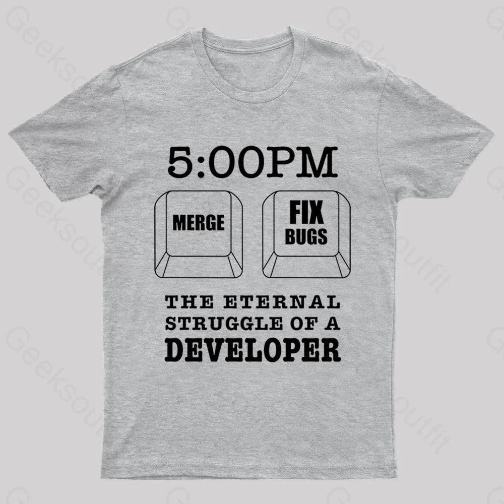 Developer Struggles Meme Sticker Nerd T-Shirt Grey / S