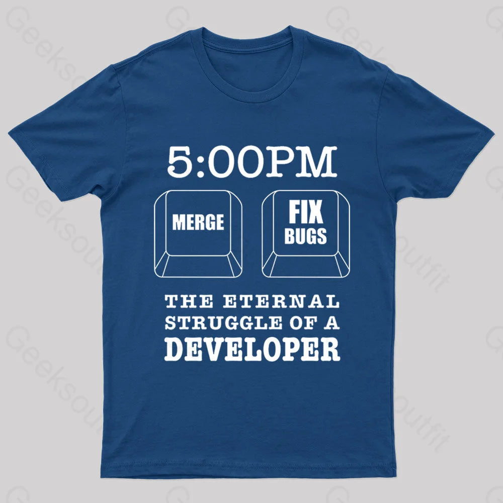 Developer Struggles Meme Sticker Nerd T-Shirt Navy / S