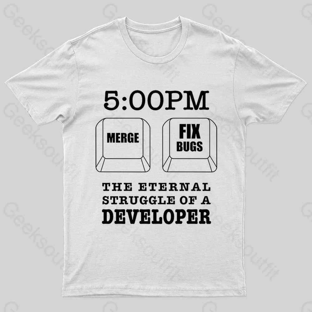 Developer Struggles Meme Sticker Nerd T-Shirt White / S