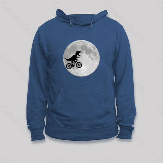 Dinosaur Bike And Moon Hoodie Dark Blue / S