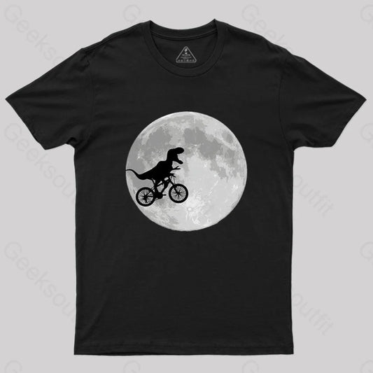 Dinosaur Bike And Moon T-Shirt Black / S