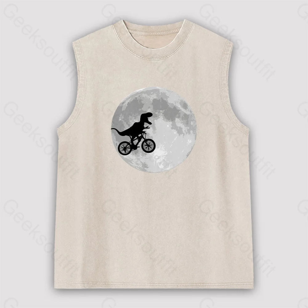 Dinosaur Bike And Moon Unisex Washed Tank Apricot / S