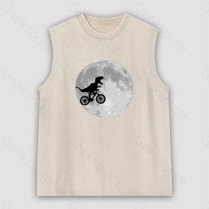 Dinosaur Bike And Moon Unisex Washed Tank Apricot / S