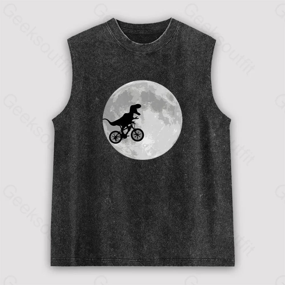 Dinosaur Bike And Moon Unisex Washed Tank Black / S