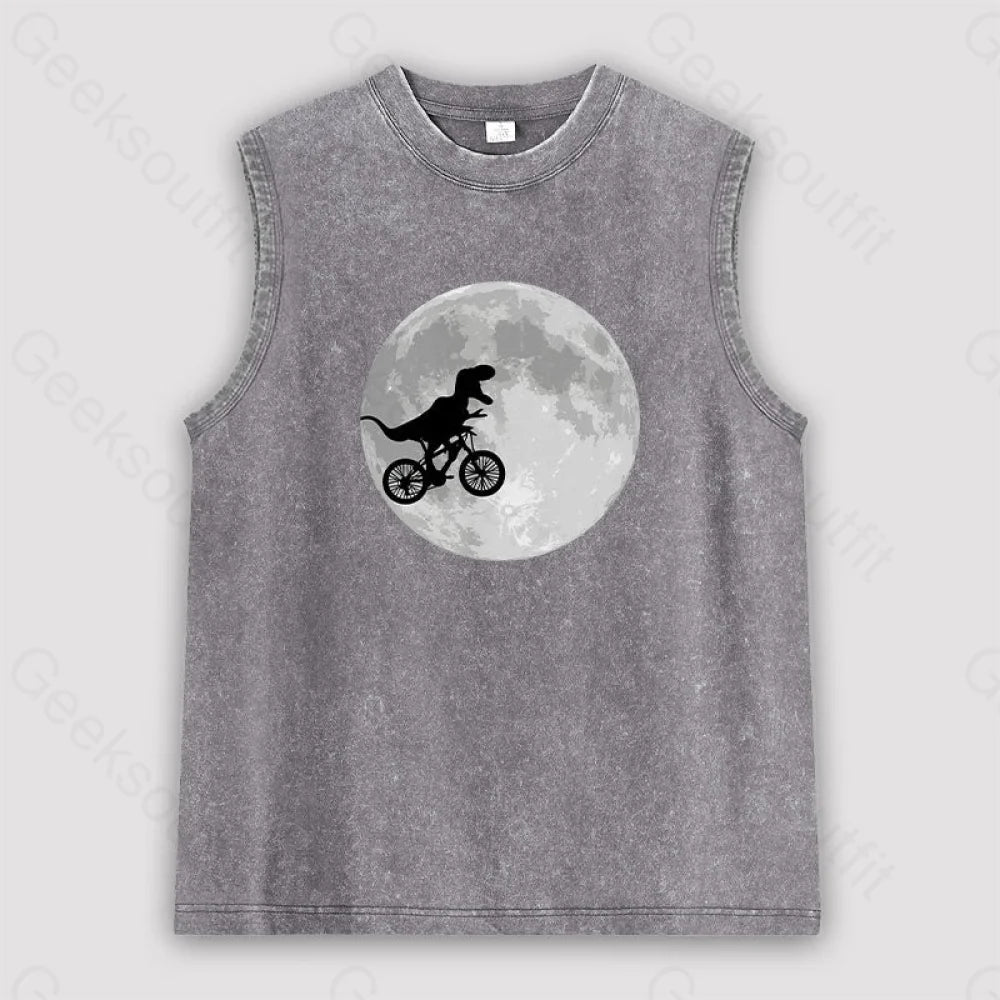 Dinosaur Bike And Moon Unisex Washed Tank Grey / S