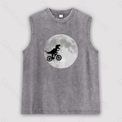 Dinosaur Bike And Moon Unisex Washed Tank Grey / S