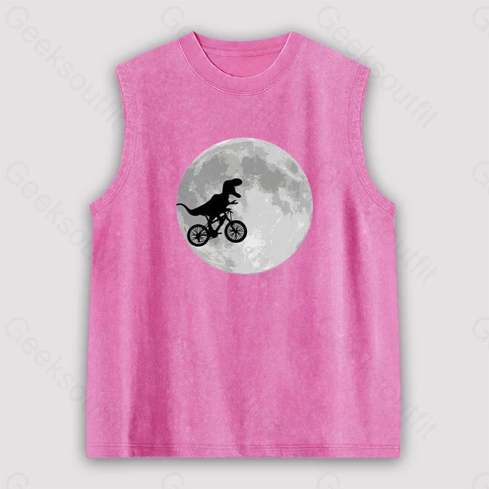 Dinosaur Bike And Moon Unisex Washed Tank Pink / S