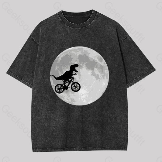 Dinosaur Bike And Moon Washed T-Shirt Black / S