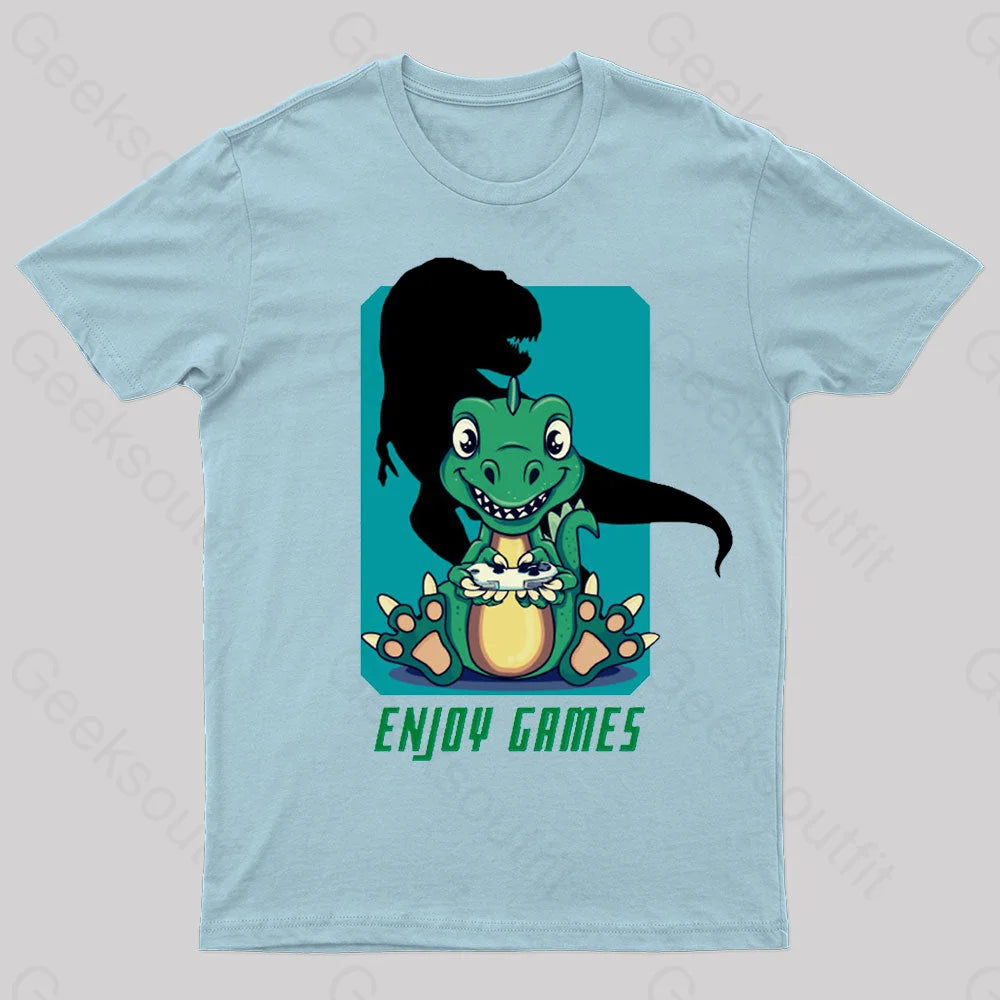 Dinosaur Enjoy Games Nerd T-Shirt Light Blue / S