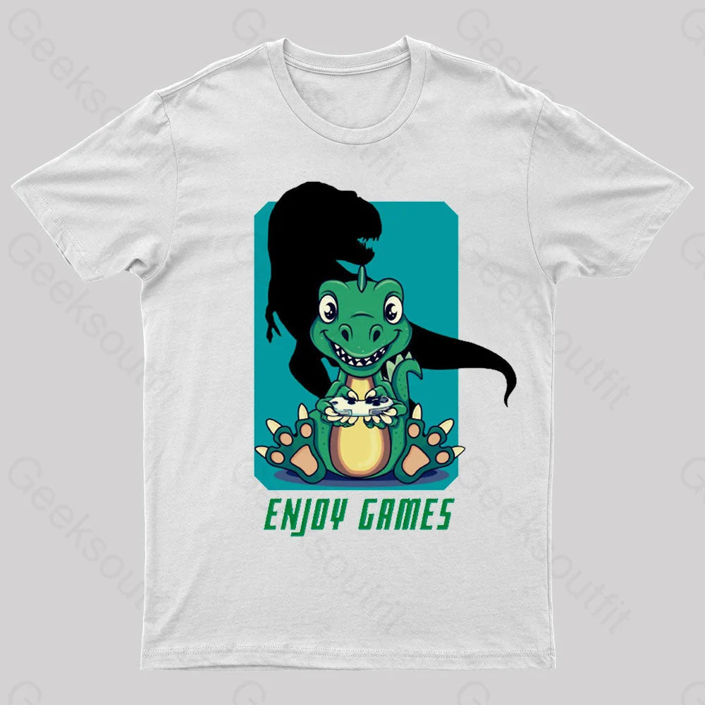 Dinosaur Enjoy Games Nerd T-Shirt White / S