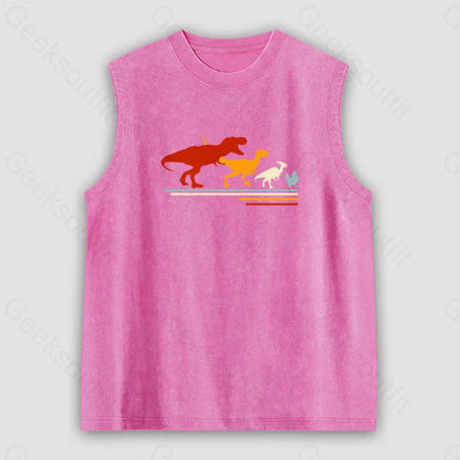 Dinosaur Evolution Unisex Washed Tank Pink / S