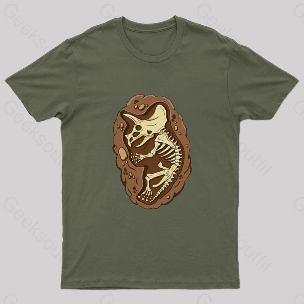 Dinosaur Fossil Nerd T-Shirt Army Green / S