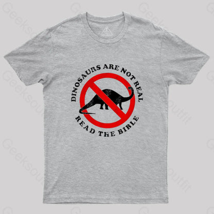 Dinosaurs Are Not Real Read The Bible T-Shirt Grey / S