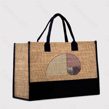 Distressed Geometric Fibonacci Spiral Cotton Tote Bag Brown