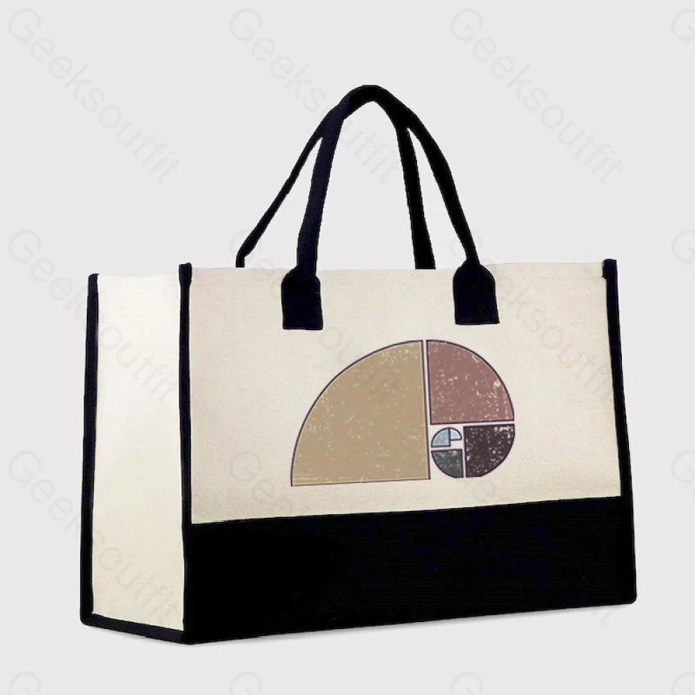 Distressed Geometric Fibonacci Spiral Cotton Tote Bag White