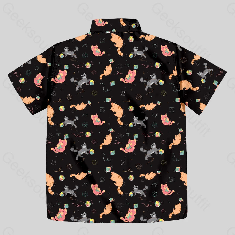 DND Dice Cat Button Up Pocket Shirt - Geeksoutfit