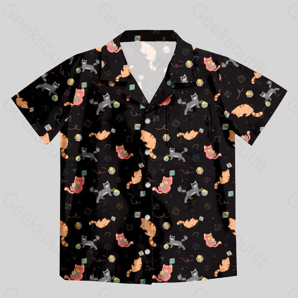 DND Dice Cat Button Up Pocket Shirt - Geeksoutfit