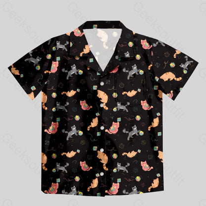 DND Dice Cat Button Up Pocket Shirt - Geeksoutfit