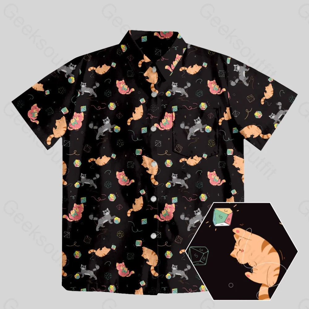 DND Dice Cat Button Up Pocket Shirt - Geeksoutfit