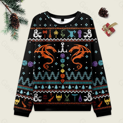 Dnd Dragon Dice Weapon Black Ugly Christmas Sweater Men’s Style-S