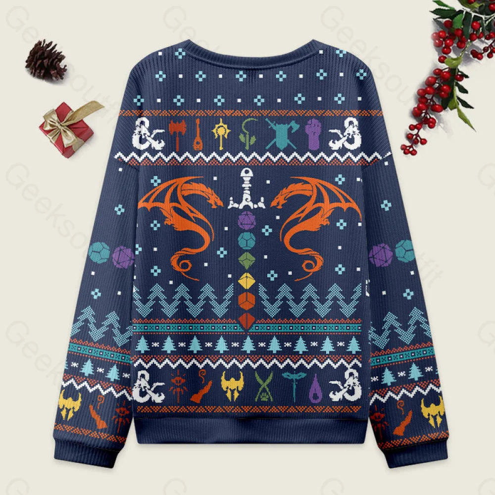 Dnd Dragon Dice Weapon Dark Blue Ugly Christmas Sweater