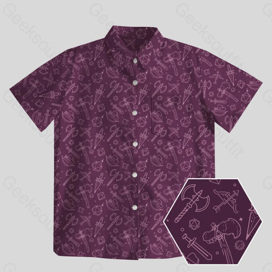 DND Medieval Weapons Button Up Pocket Shirt - Geeksoutfit