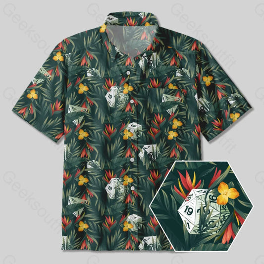 DND Multi Sided Dice in The Flower Cluster Button Up Pocket Shirt - Geeksoutfit