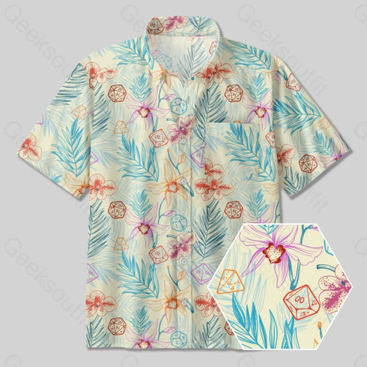 DND Plants and Polyhedral Dice Button Up Pocket Shirt - Geeksoutfit