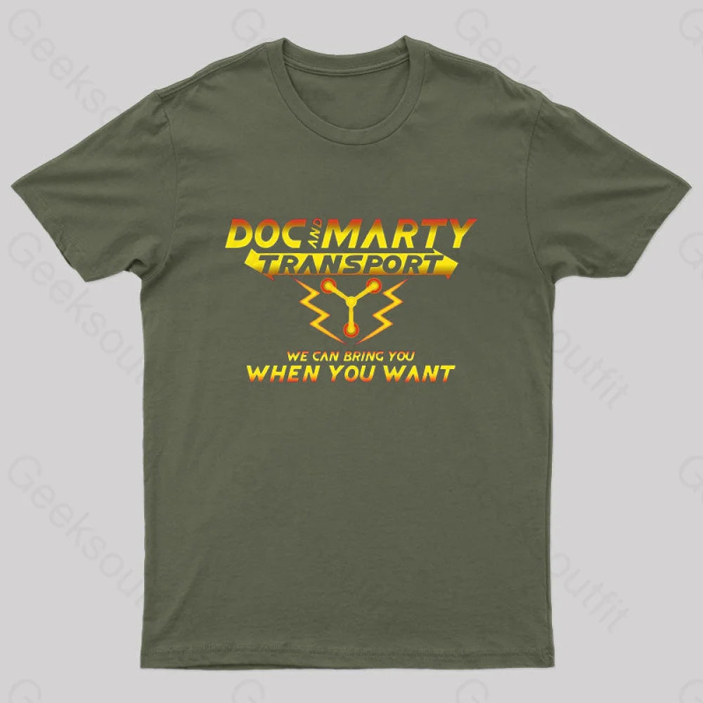 Doc And Marty Transport Nerd T-Shirt Army Green / S