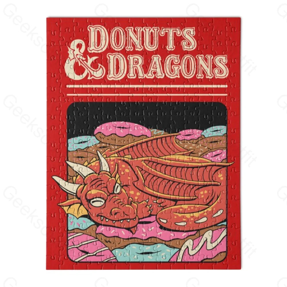 DONUTS AND DRAGONS-Wooden Jigsaw Puzzle - Geeksoutfit