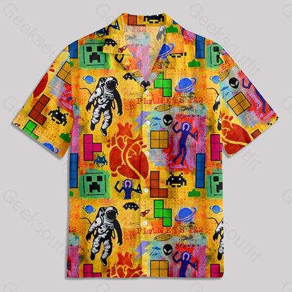 Doodle Board Game Astronaut Button Up Pocket Shirt Hawaiian / S Bus627 Yc