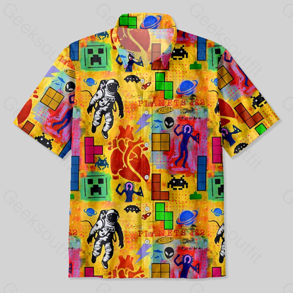 Doodle Board Game Astronaut Button Up Pocket Shirt Up / S Bus627 Yc