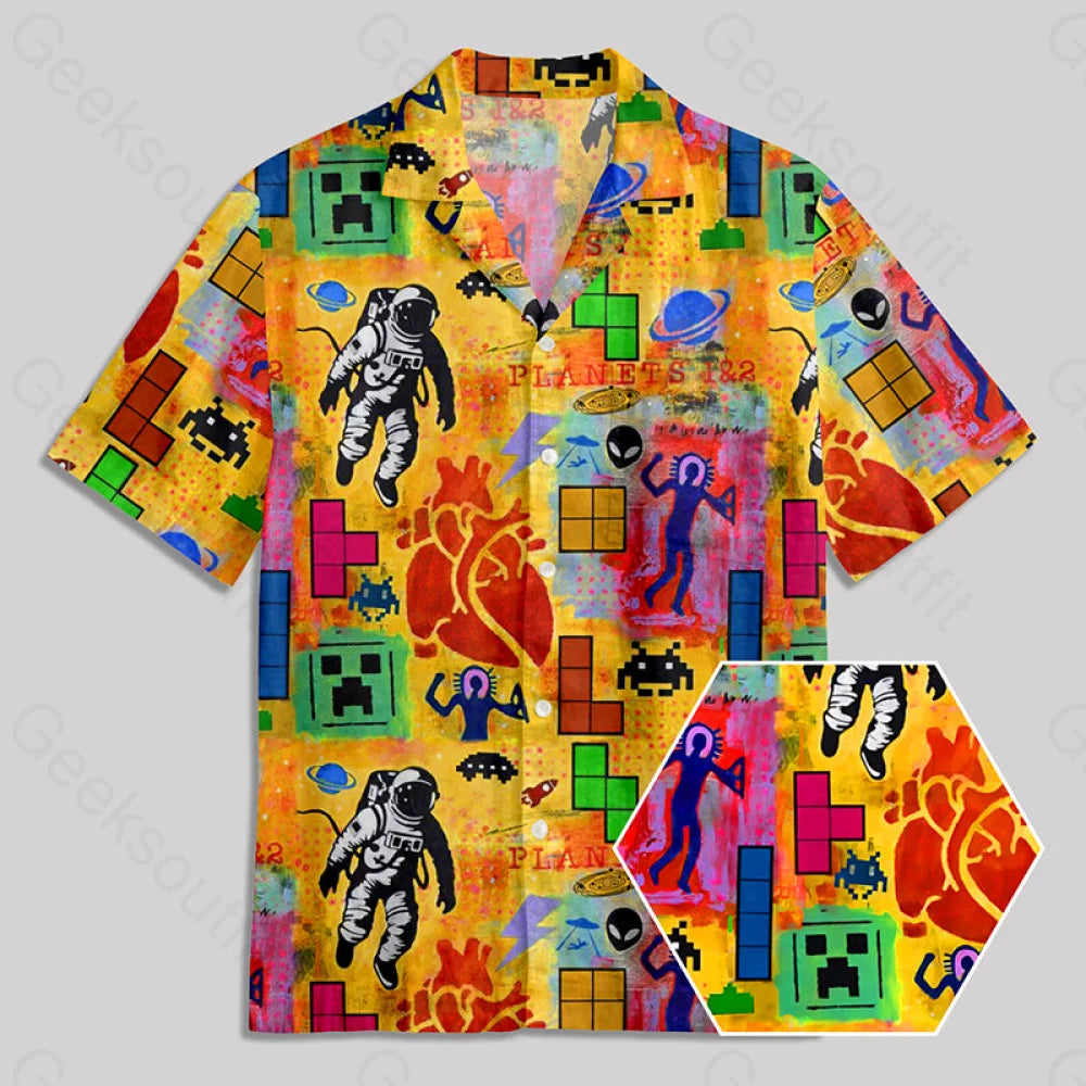 Doodle Board Game Astronaut Button Up Pocket Shirt Yc