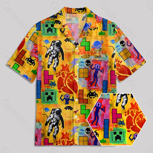 Doodle Board Game Astronaut Button Up Pocket Shirt Yc