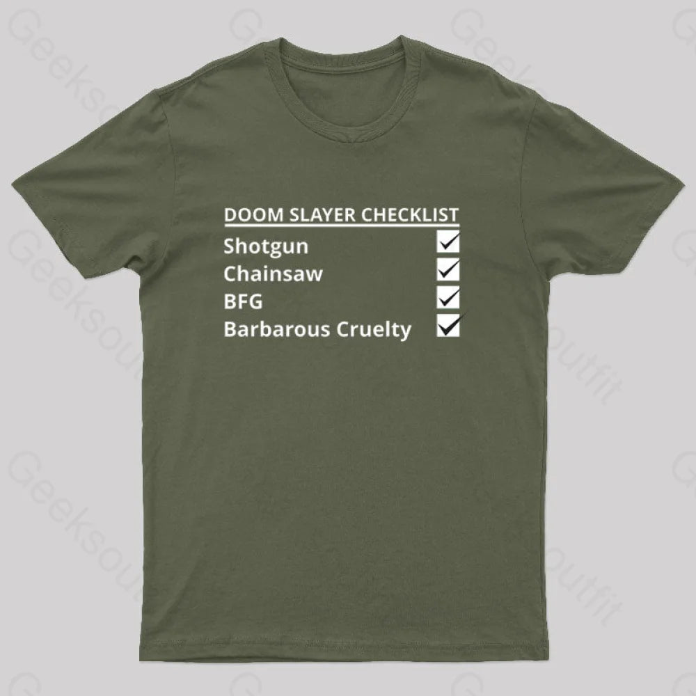 Doom Slayer Checklist Nerd T-Shirt Army Green / S