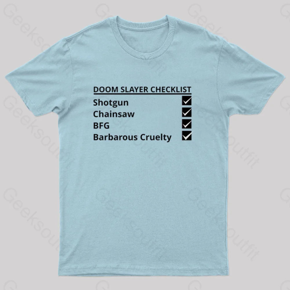 Doom Slayer Checklist Nerd T-Shirt Light Blue / S