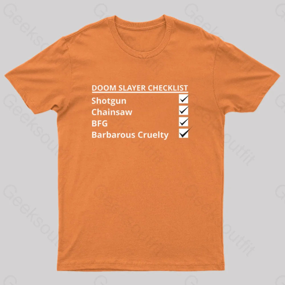 Doom Slayer Checklist Nerd T-Shirt Orange / S