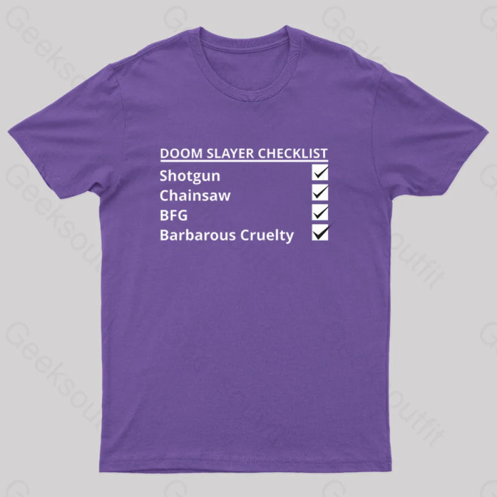 Doom Slayer Checklist Nerd T-Shirt Purple / S