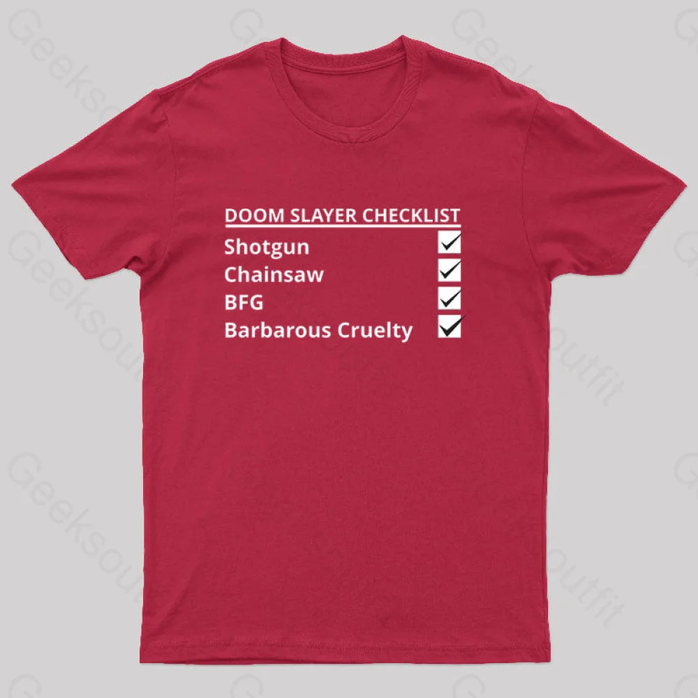 Doom Slayer Checklist Nerd T-Shirt Red / S