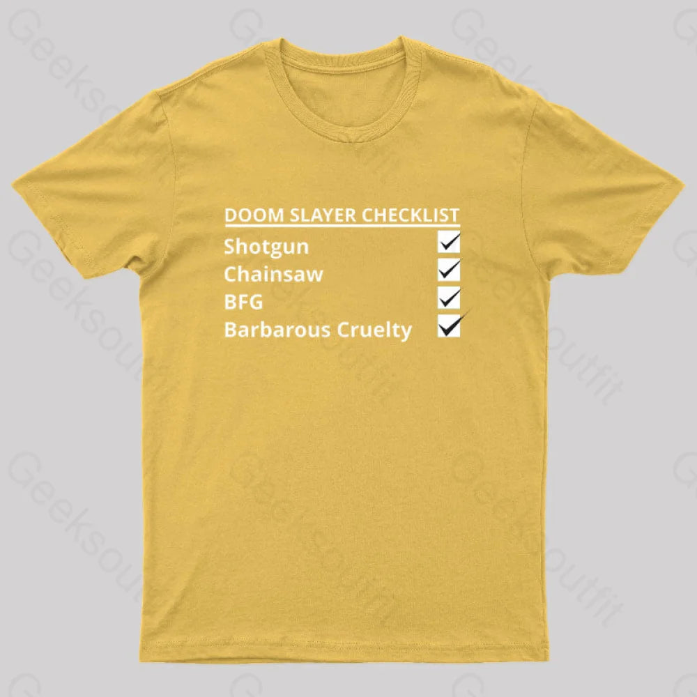 Doom Slayer Checklist Nerd T-Shirt Yellow / S