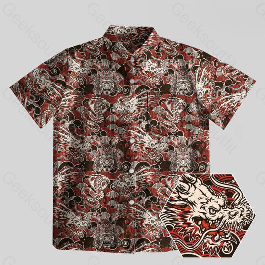 Dragon & Samurai Button Up Pocket Shirt - Geeksoutfit