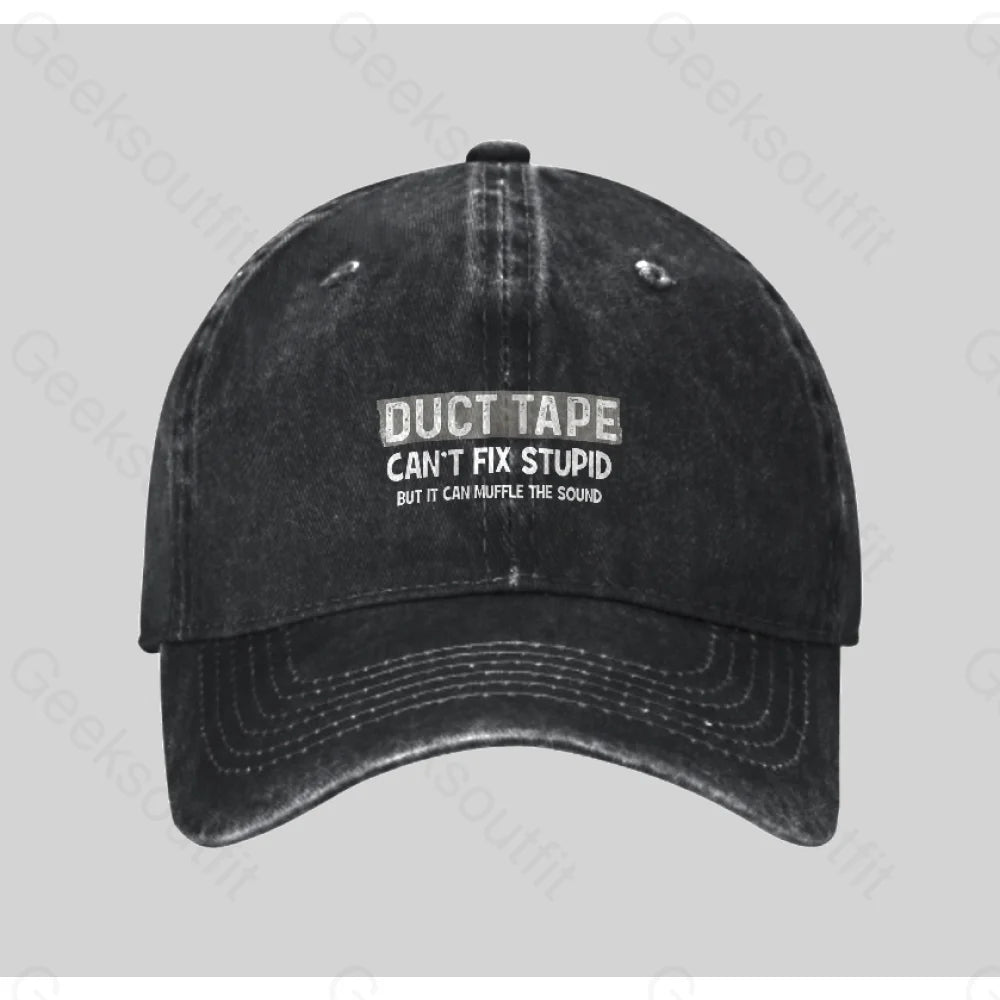 Duct Tape Muffle Stupid Sound Washed Vintage Baseball Cap Black