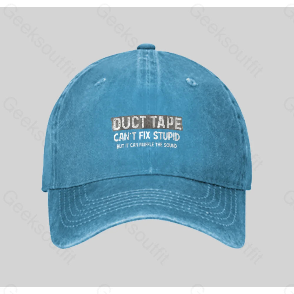 Duct Tape Muffle Stupid Sound Washed Vintage Baseball Cap Blue