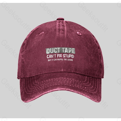 Duct Tape Muffle Stupid Sound Washed Vintage Baseball Cap Red