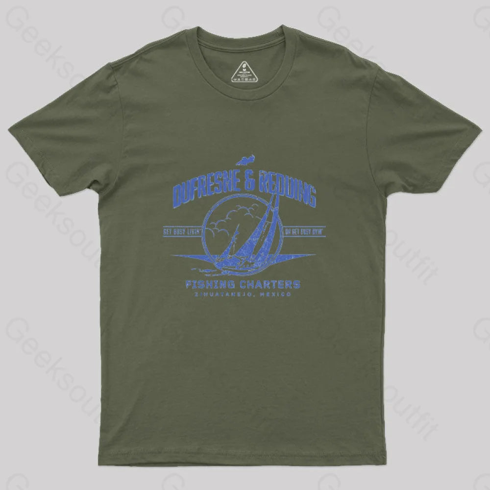 Dufresne & Redding Fishing Charters Geek T-Shirt Army Green / S