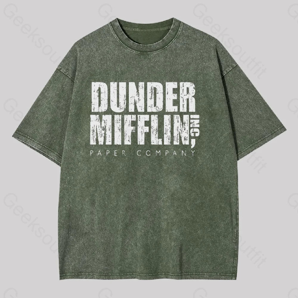 Dunder Mifflin Inc. Paper Company Geek Washed T-Shirt Army Green / S