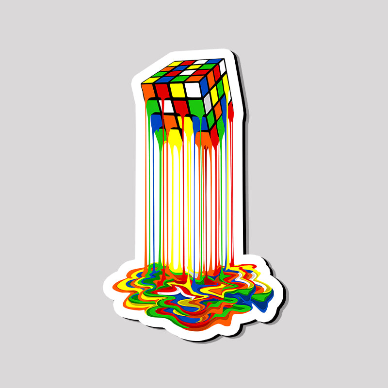 Rainbow Abstraction Melted Rubix Cube Refrigerator Magnet