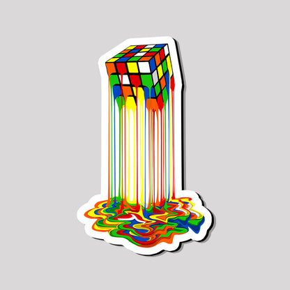 Rainbow Abstraction Melted Rubix Cube Refrigerator Magnet